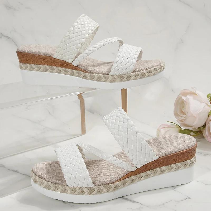 Fashion Zoki Lightweight Thick Sole Woven Slippers for Women 2025 Summer Wedge Heels Sandals Woman Plus Size Platform Sandles Female