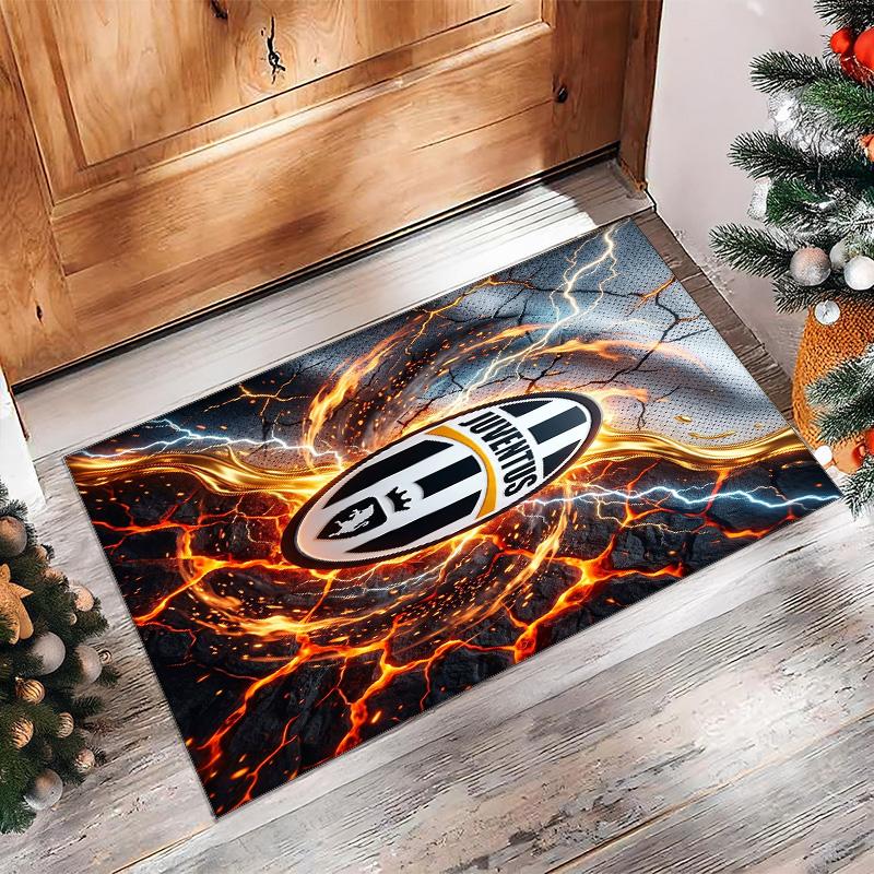 Juventus FC bedruckter Flanell-Teppich rutschfest weicher Polyester-Bodenbelag Indoor-Dekormatte für Schlafzimmer Wohnzimmer Sofa