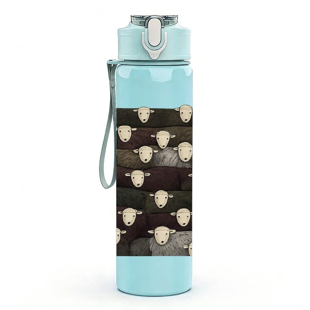 1PC Dark Fabric White Floral Texture 750ml Color Plastic Sports Water Bottle Leakproof Flip Straw Lid For Sports Office Home Use