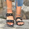 New large-size buckle flat-bottomed one-word slippers women's open-toed retro wind beach slippers
