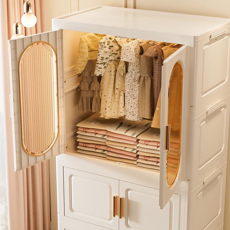 Children's Toy Storage Cabinet: Movable Multi-layer Thickened Wardrobe with Folding Shelves for Home and Bedroom