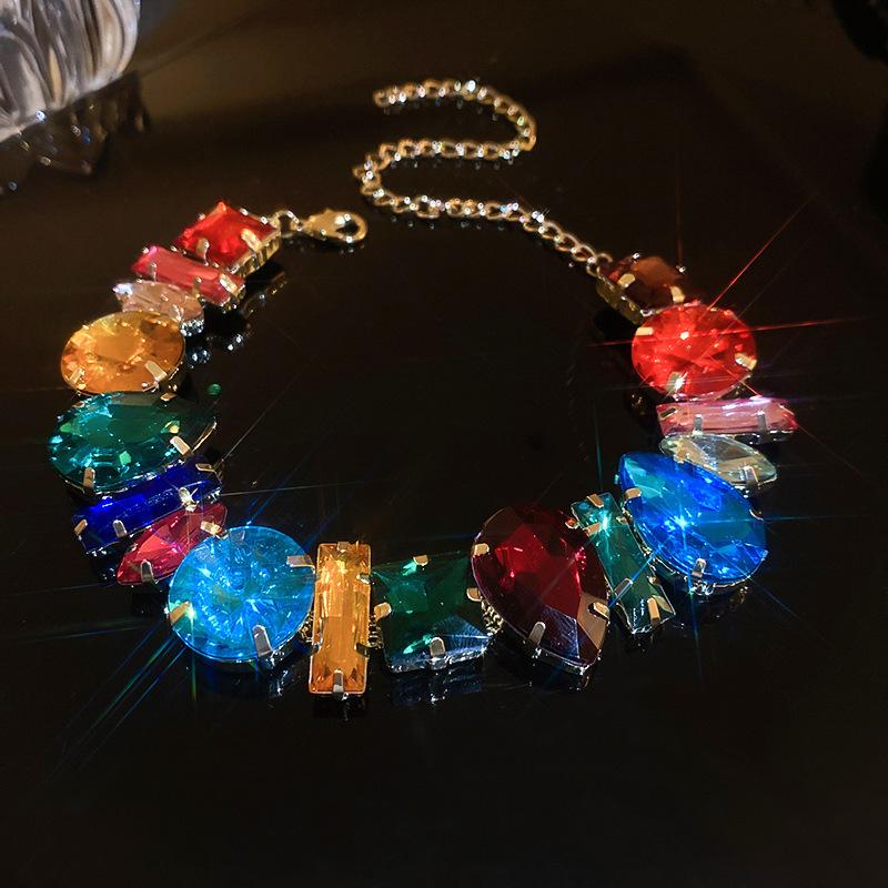 Korean super flash diamond bow tassel necklace fashion personality collarbone chain necklace women