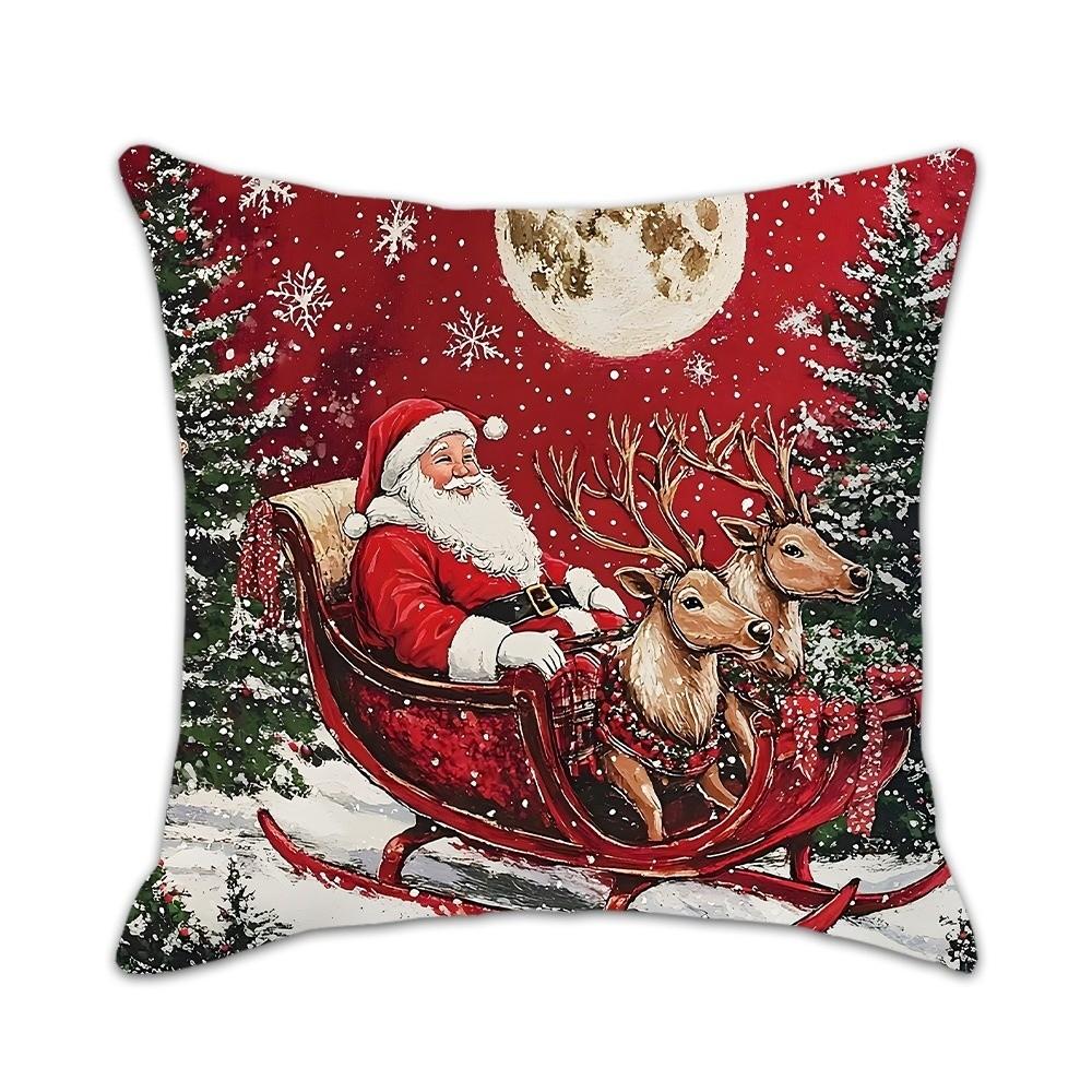 Polyester Cushion Slipcover Santa Claus & Snowman Throw Pillow Cover  for Living Room Sofa
