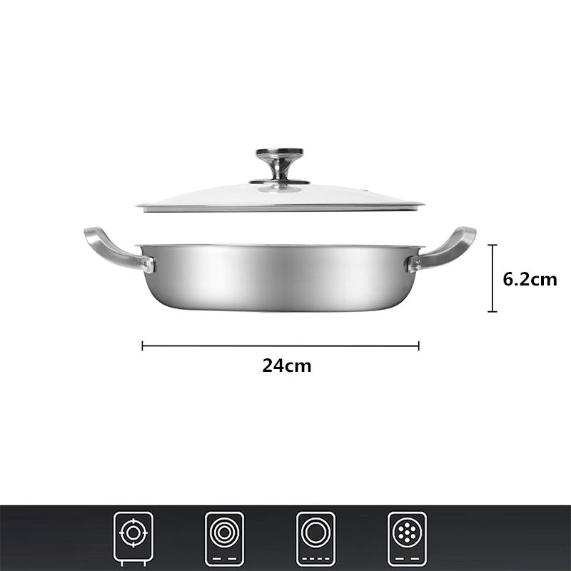 Large Hybrid Nonstick Deep Frying Pan 316 Stainless Steel Servings Paella Pan with Lid Kitchen Frying Pan Skillet Cookware JT563