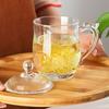 Glass Tea Cup Flower Clear Lead-Free Coffee Mugs with Handle and Lid Tea Cup for Women Birthday Valentines Wedding Gifts