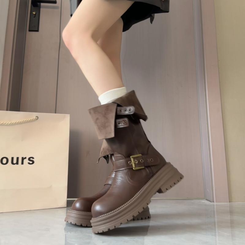 Winter Belt Buckle Woman Knee High Boots Fashion Platform Heels Knight Long Booties Ladies Comfortable Shoes  Mujer