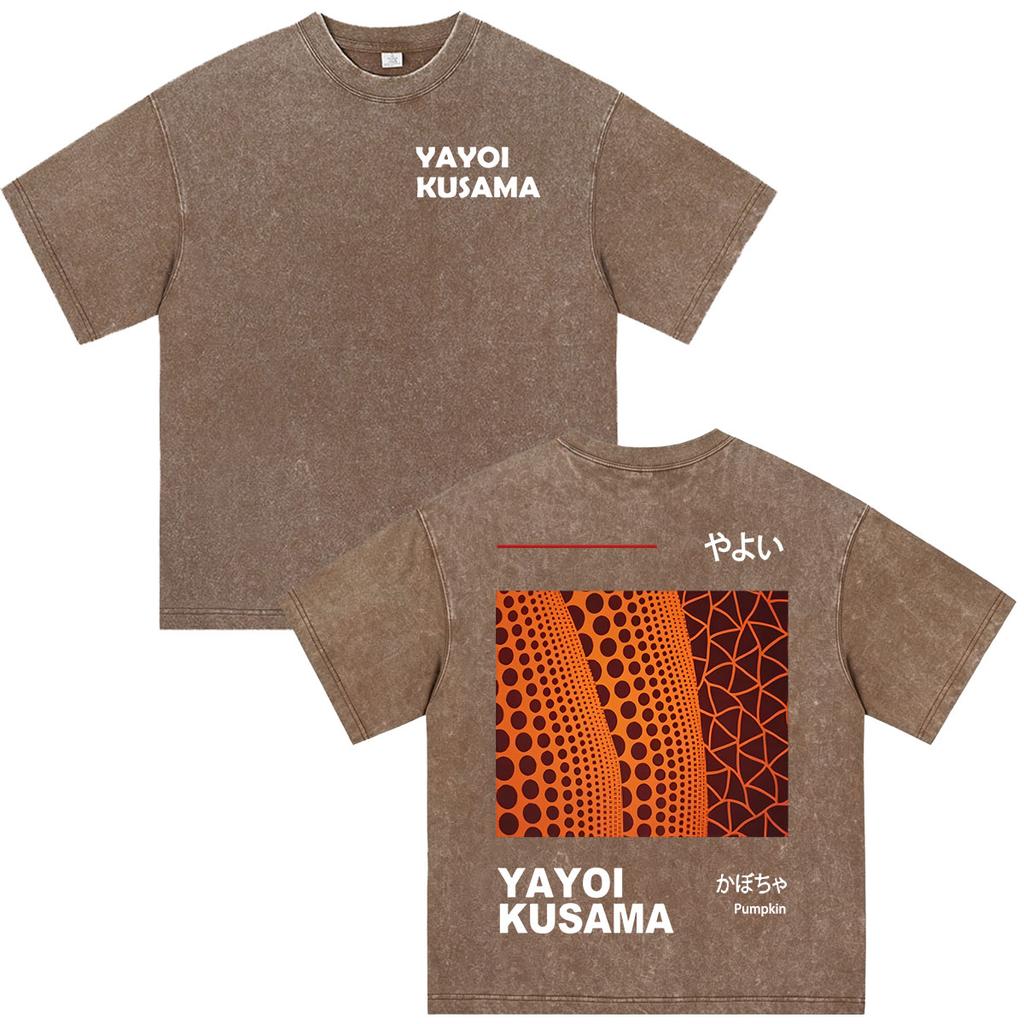 Japanese Artist Yayoi Kusama Pumpkin Eyes Art Show Vintage Washed T Shirt Unisex Unisex Clothing High Quality Short Sleeve Tshirt