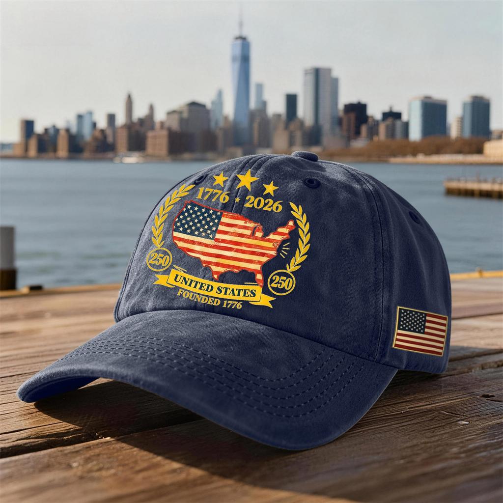Unisex USA 250th Anniversary Printed Distressed Washed Baseball Cap | Patriotic Vintage Hat For Celebrations