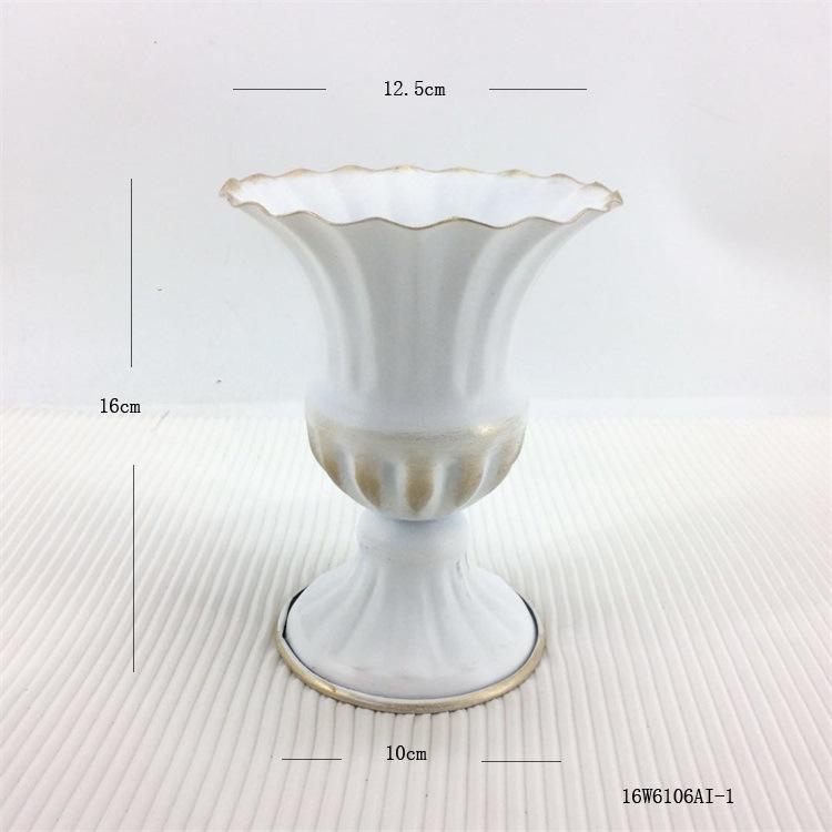 Antique Look Metal Flower Pot - Wedding Table Centerpiece Dried Flower Holder for Home Decor Vintage Style Photo Shoot Accessory