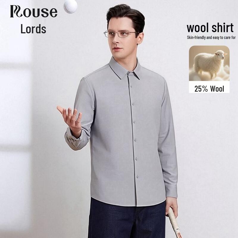 

Lozo Men s Merino Wool Blend Easy-Care Long-Sleeve Shirt 40