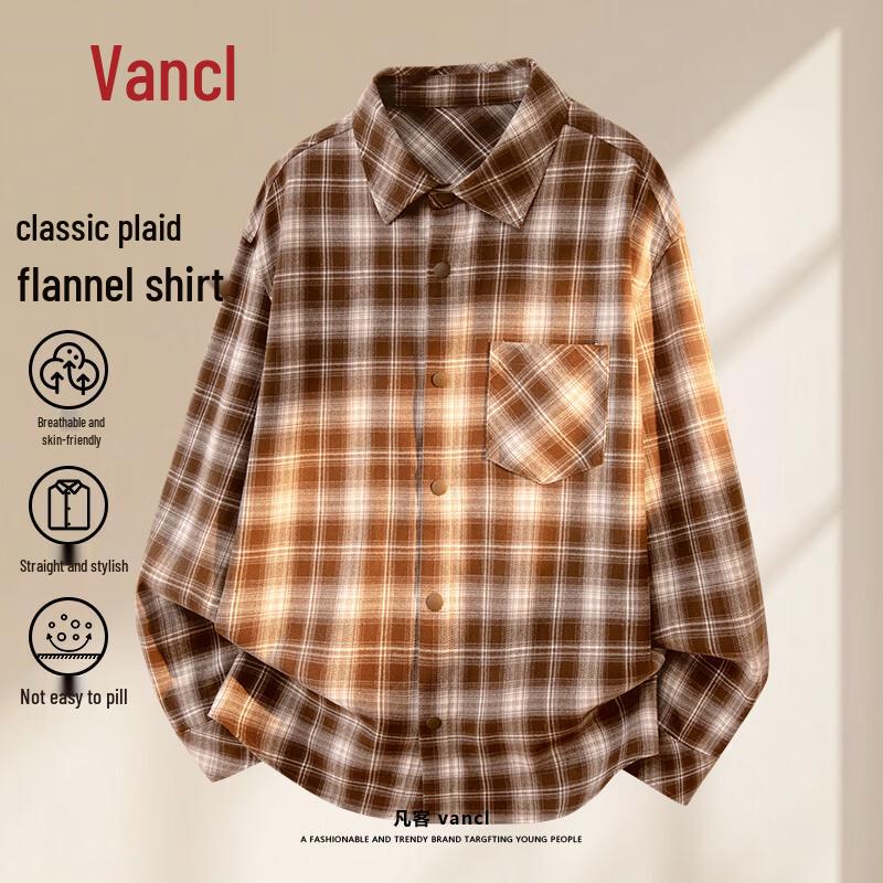 Мужская классическая клетчатая фланелевая рубашка с длинным рукавом VANCL 2XL