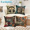 4pcs Retro Music Theme Pillow Covers Suitable for Living Room & Bedroom Decor, Double-Sided Square Cushion Covers with Guitar Headphone Microphone Pri