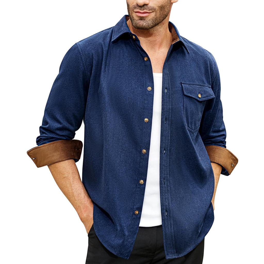 Men's -color Casual And Fashionable Long-sleeved Lapel Workwear Button-down Shirt