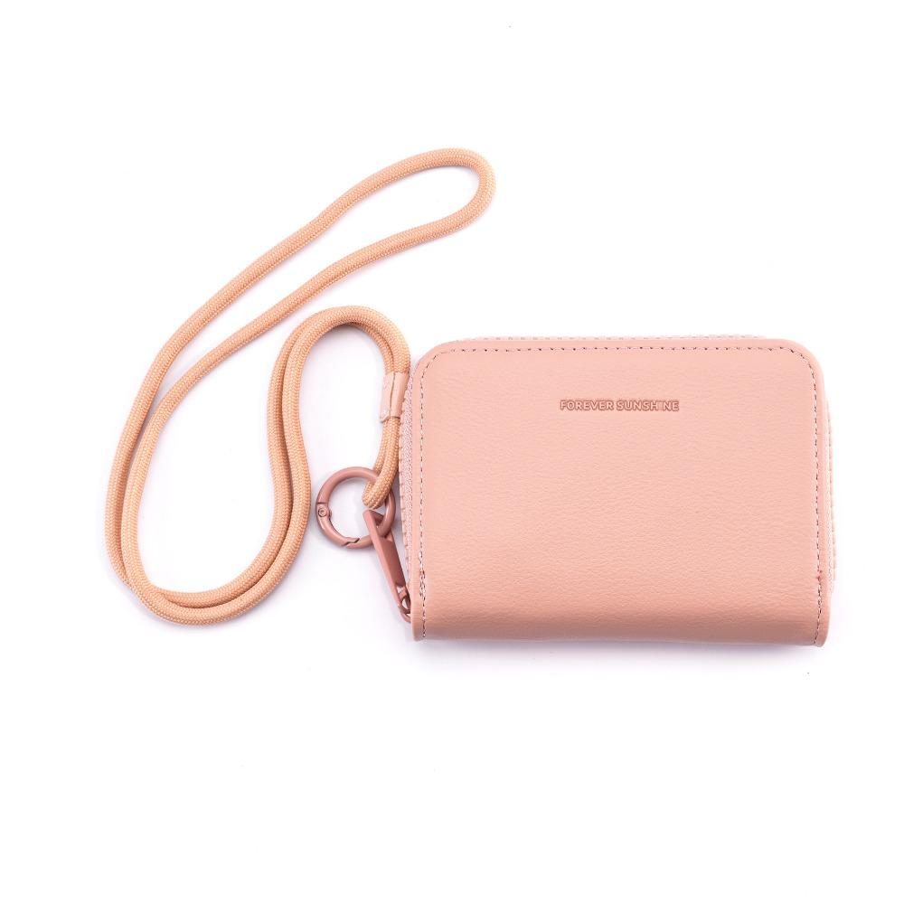 

Solid Color Short Wallet Pu Leather Student Purse Portable Neck Wallet Card Pocket Style 2