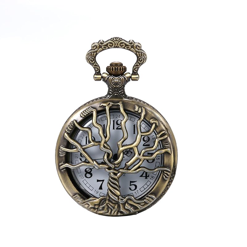 

JewelryWe pocket watch pendant tree of life skeleton antique style analog pocket watch necklace clock Not waterproof men s For ladies cosplay event