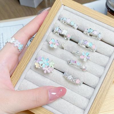 First Love Korean Girl~ Dopamine Flower Ring Female Sweet Niche Design Index Finger Ring Opening Advanced Sense Ring