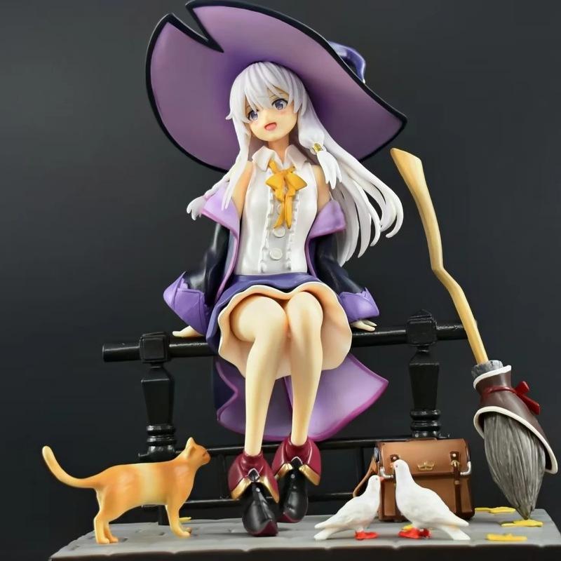Anime Gray Witch Girl Figure Pvc Abs Material With Scene Base Boxed Collectible Model Desktop Decoration Ornament Gift For Anime