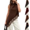 Women's Sleeveless Lace Trim Asymmetric Hem Top Lightweight Soft Fabric Round Neck Casual Blouse for Summer and Spring