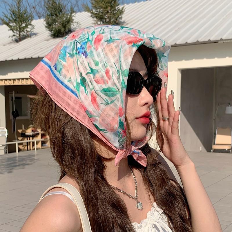 Eșarfă mică pătrată retro de țară, eșarfă artistică franțuzească din bumbac și in, eșarfă de cap pentru femei de primăvară și toamnă, vară, pentru umbră și protecție solară