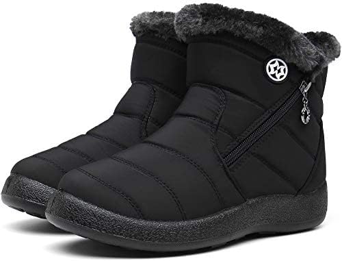ZUSERIS Women's Winter Snow Boots, Short Sheepskin Boots, Cotton Snow Boots, Non-Slip, Water-Repellent, Warm Fleece Lining, Casual Style