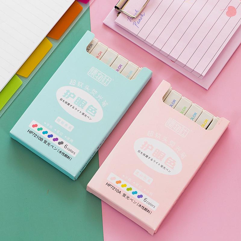 6pcs Super Soft Color Highlighter Marker Pen Set Morandi Pastel Colors Brush Tip for Drawing Paint