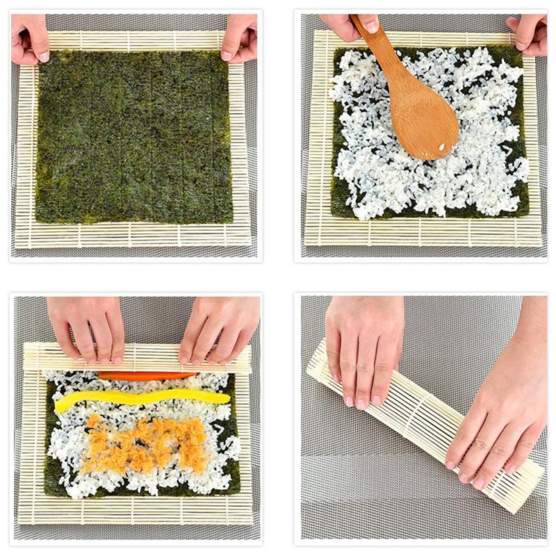 Sushi-Rollen-Set Sushi-Vorhang Rollmatte Onigiri-Formen Make-up für Rollen Reisbällchen Reisform Former Sushi-Maker-Set Bratpfanne