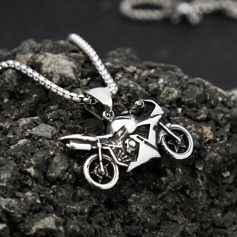 Vintage Motorrad Anhänger für Männer Jungen Punk Hip Hop Edelstahl Ritter Halskette Einzigartiger Schmuck Geschenke