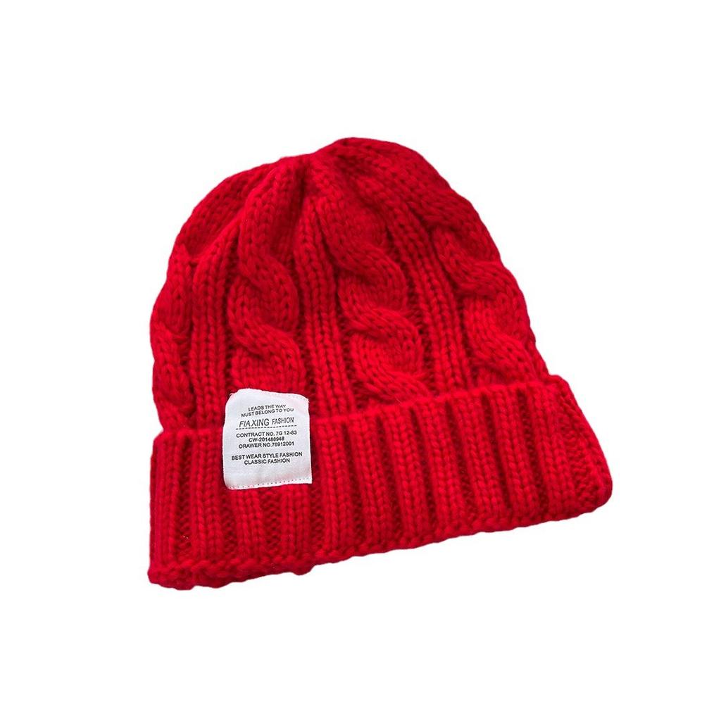 Knitted hat, candy color, white label twist wool hat, autumn and winter warm bag head hat, women's trendy cold hat, men's