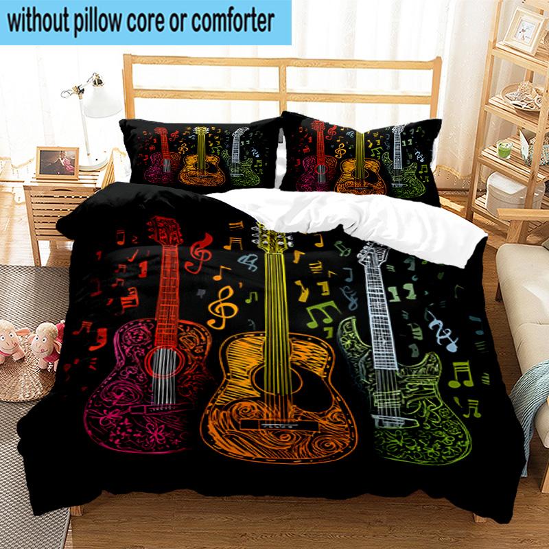 Guitar Collection Diversity 3pcs Bedding,Including 1pc Duvet Cover And 2pcs Pillowcases Perfect for Christmas,Ideal for Bedroom, Dormitory