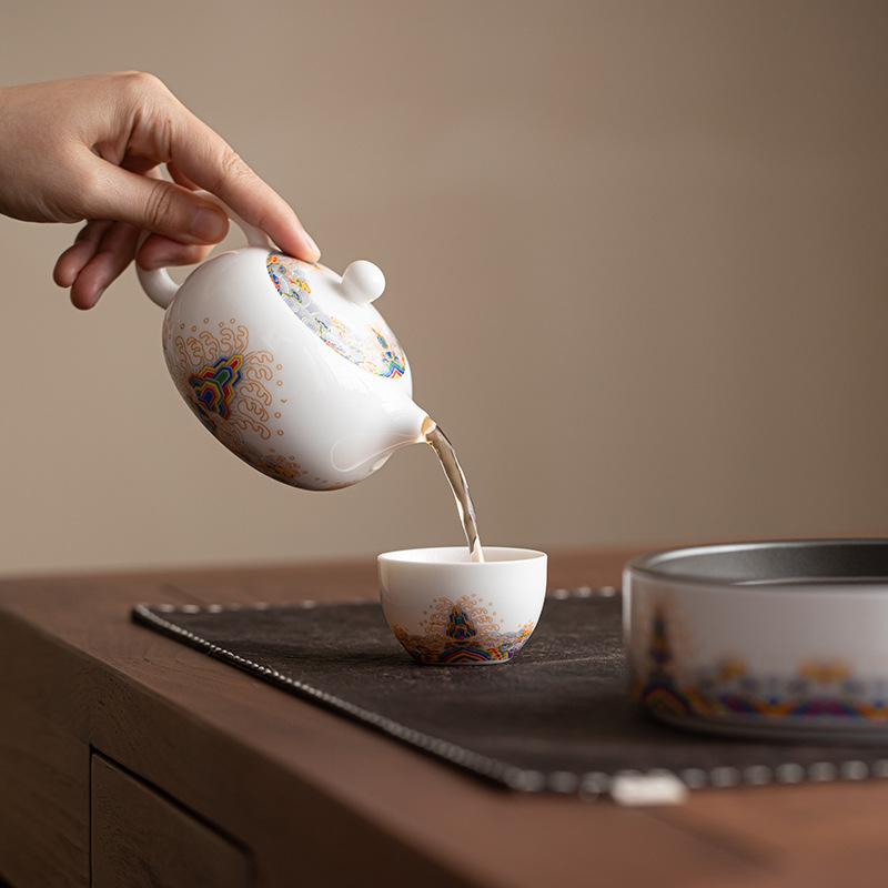 Talg-Jadeporzellan weißes Porzellan Meerwasser Jiangya Xishi Topf Haushalts-Keramik-Teekanne Retro leichter Luxus Einzeltopf Teekanne