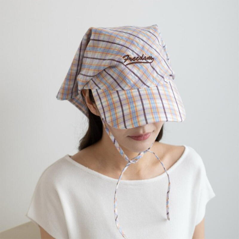 Women's Cursive Summer Kerchief Checkered Hat
