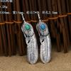 S925 Sterling Silver Jewelry Retro Thai Silver Inlaid Turquoise Edition Handmade Feather Pendant for Men and Women