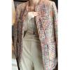 Damen Plus Size Tweedmantel im französischen Stil - Regenbogenwebung, mittellang, 200 Jin, Frühjahrskollektion