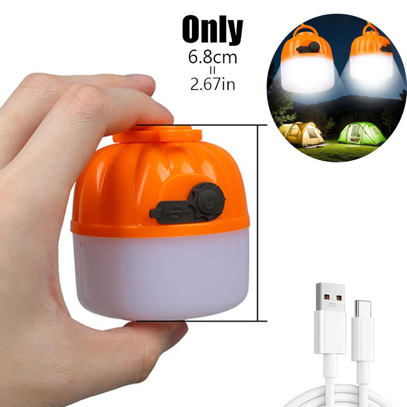 Mini Portable LED Pumpkin Bulb 6500K Rechargeable Eye-protecting Light Strip Hook Tent Light Outdoor Emergency Lighting Lamp