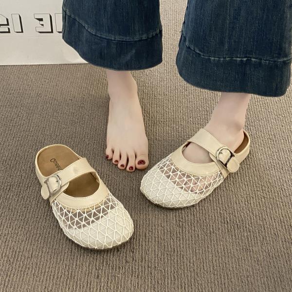 Fashion Cover Toe Fretwork Heels Women's Shoes Silver Female Slippers Slides 2025 Flat Summer Shoes Woman's Slippers Cover Toe Slides Fr