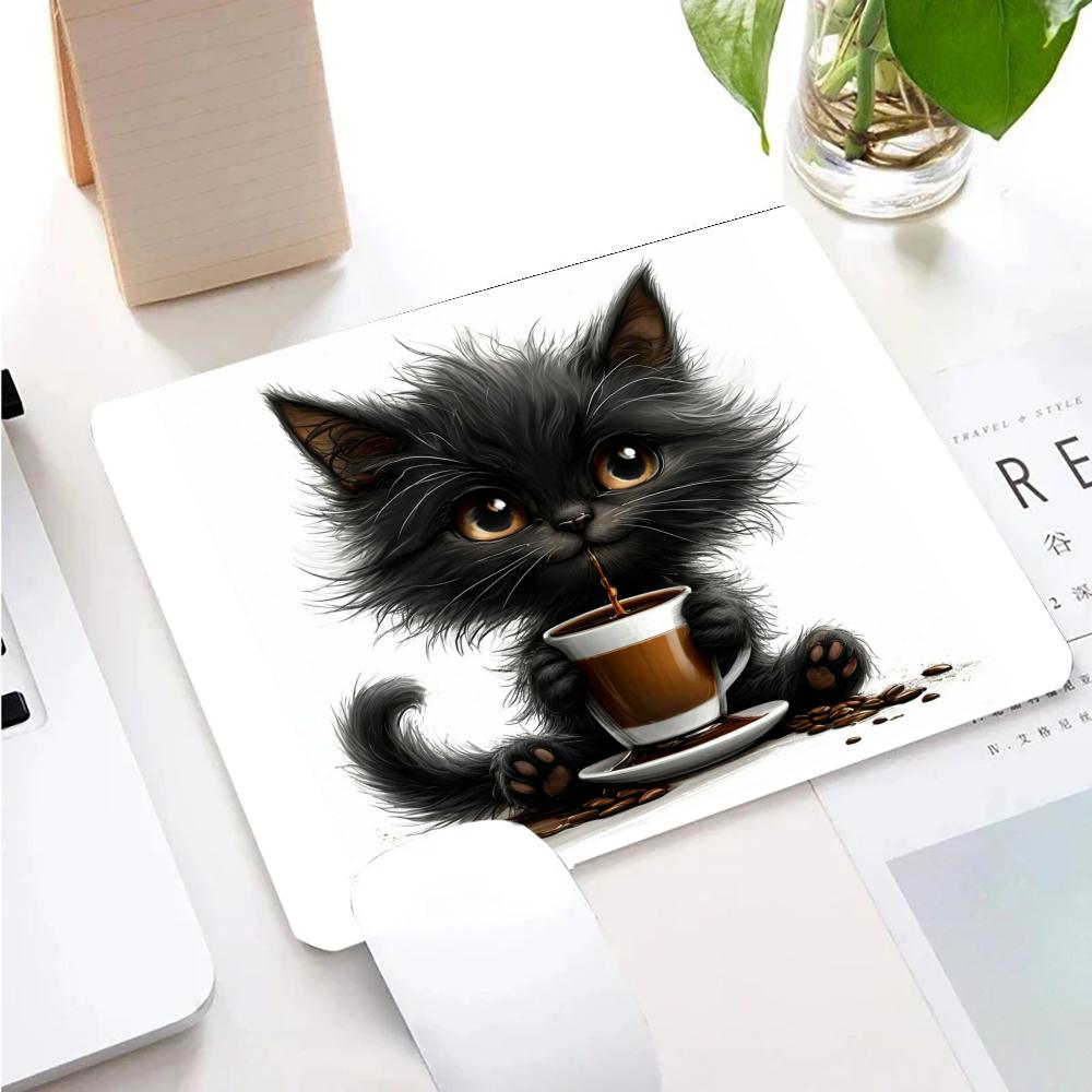 Cute Coffee Cat Mouse Pad Square Computer Office Mousepad New Gamer Rubber Anti-slip HD Gaming Keyboard Mousepads PC Desk Mat