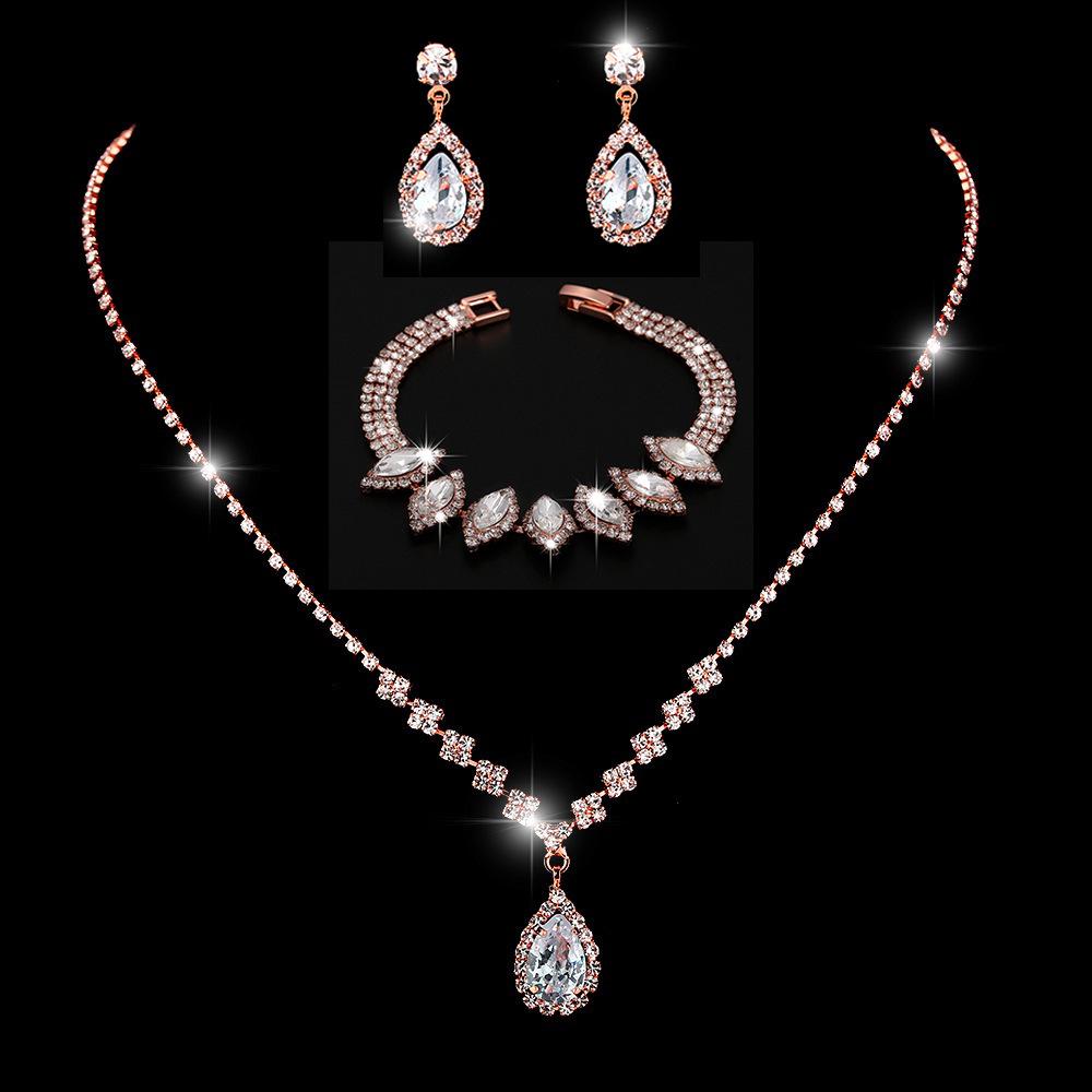 Elegant Rhinestone Set: Necklace, Earrings & Bracelet with Claw Chain Design - Multiple Styles