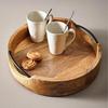Medium Rustic Round Wooden Serving Tray  Handcrafted Mango Wood with Iron Handles Decorative Kitchen Dining Table Tray Brown