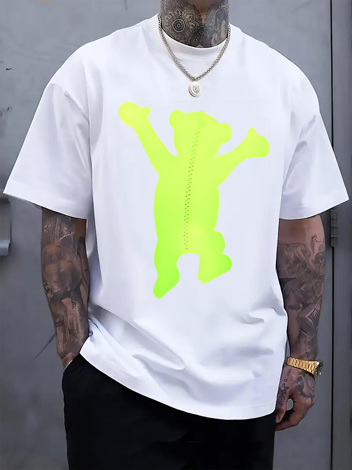 Gradient Green Bear Silhouette Print Short-Sleeve Tshirt ... L