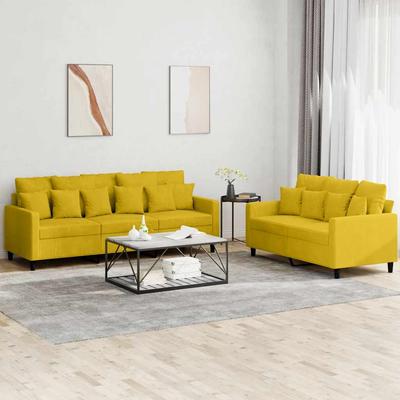 Vidaxl 2-Piece Lounge Set, Upholstered In Velvet, Yellow