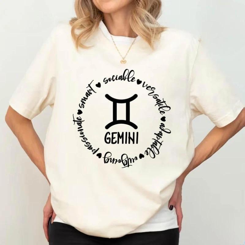 Women Gemini T-Shirt Astrology Shirt Zodiac Sign Horoscope Tee Group of Stars Sky Signs Birthday Foretelling Shirt Cotton Tops