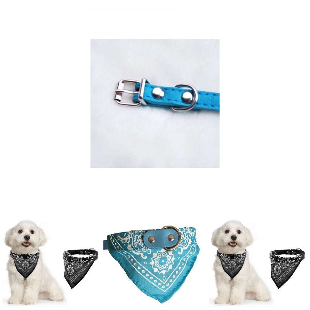 Adjustable Pet Dog Puppy Cat Neck Scarf Bandana With Leather Collar Neckerchief