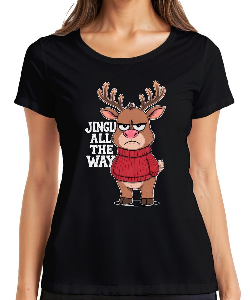 Jingle All The Way Funny Reindeer Christmas Sarcastic Retro Ladies TShirt