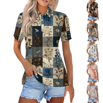 Women's Fashion Casual Lapel Short Sleeve Printed Shirt Women's Button Up Tops