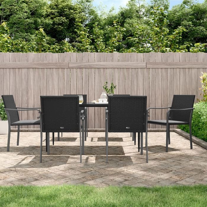 VidaXL Ensemble à manger de jardin 7 pcs coussins résine tressée acier, ensemble à manger, ensemble à manger d'extérieur, 3186948