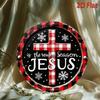 LovelyAlley 8 Inch Round Metal Wall Sign Wreath Design Xmas Home Decor Snowflake Plaid Border
