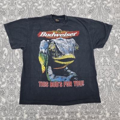 T-shirt vintage Budweiser stampa camaleonte maglietta grafica anni '90 birra
