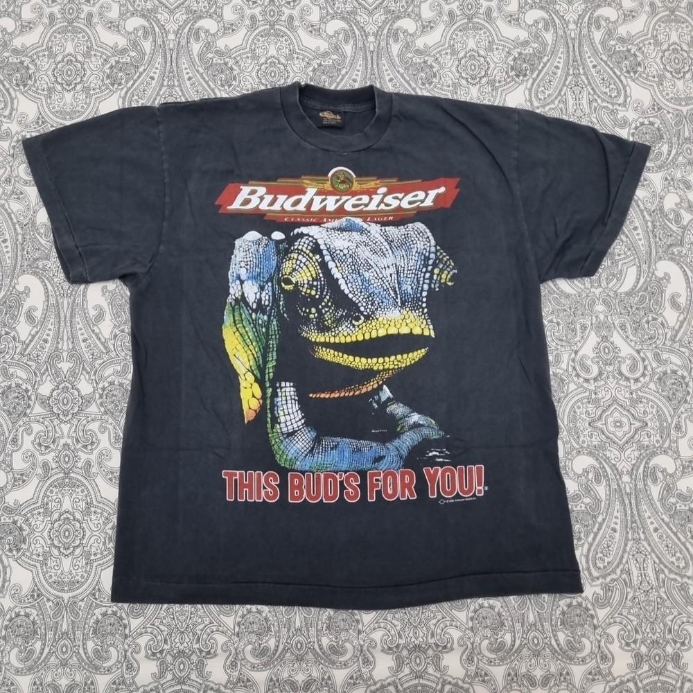 Vintage Budweiser T-Shirt Chameleon Print Tee 90s Graphic Beer