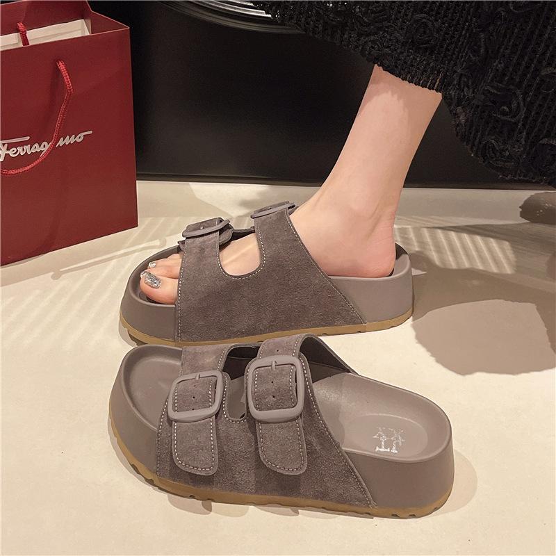 Women Slippers Retro Trend With Buckle Slippers Summer Casual Women Shoes Comfortable Beach Slippers Round-headed Slippers