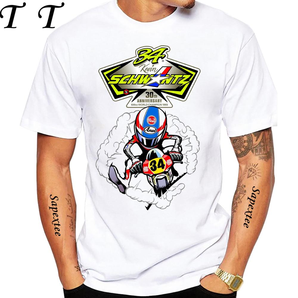 Kevin Schwantz 34 GP Race Legend 90's T-Shirt Summer Men Short Sleeve Adventure Sport Casual White Top Man Motorcycle Rider Tees